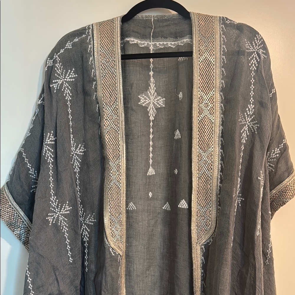 Gray Embroidered Kimono